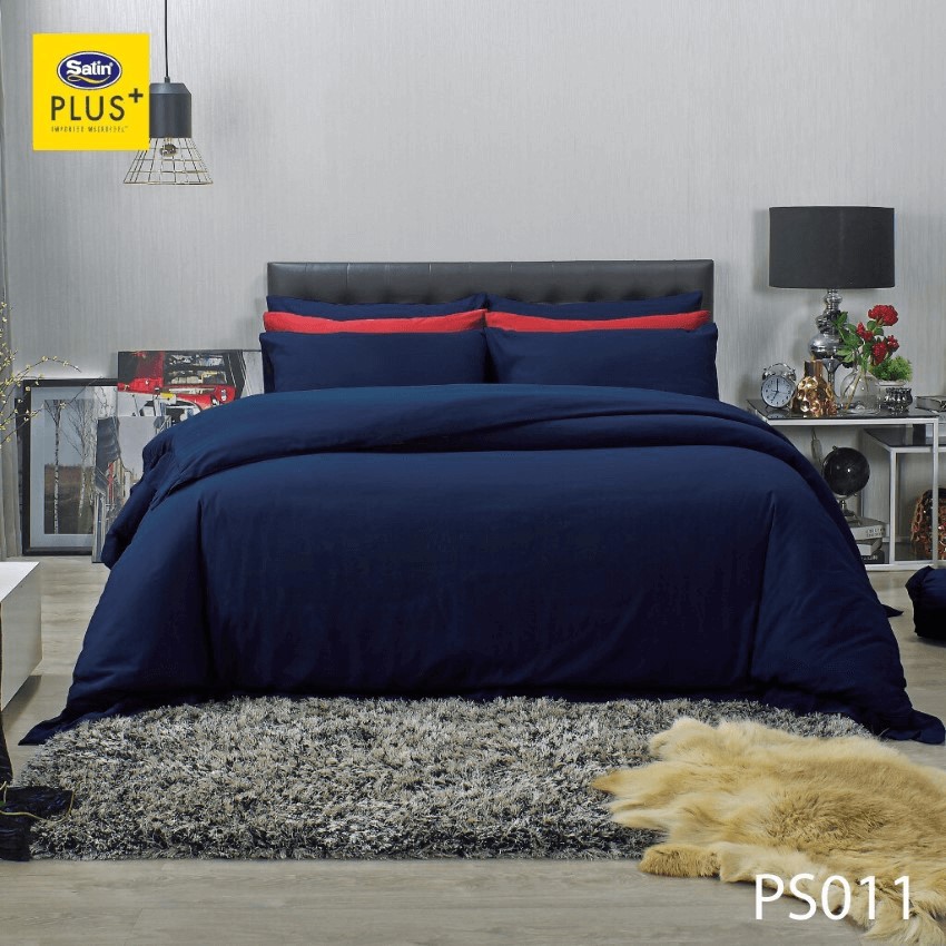SATIN PLUS ชุดผ้าปูที่นอน สีน้ำเงินกรมท่า NAVY BLUE PS011