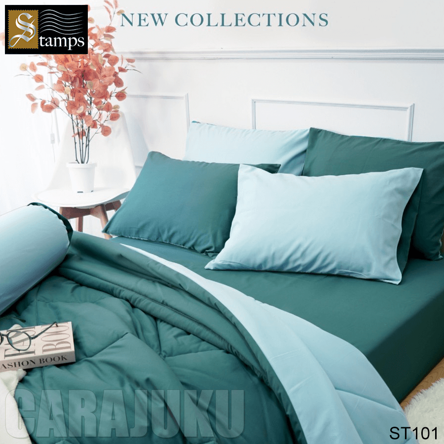 STAMPS ชุดผ้าปูที่นอน สีฟ้าเขียว ทูโทน Brittany Blue ST101