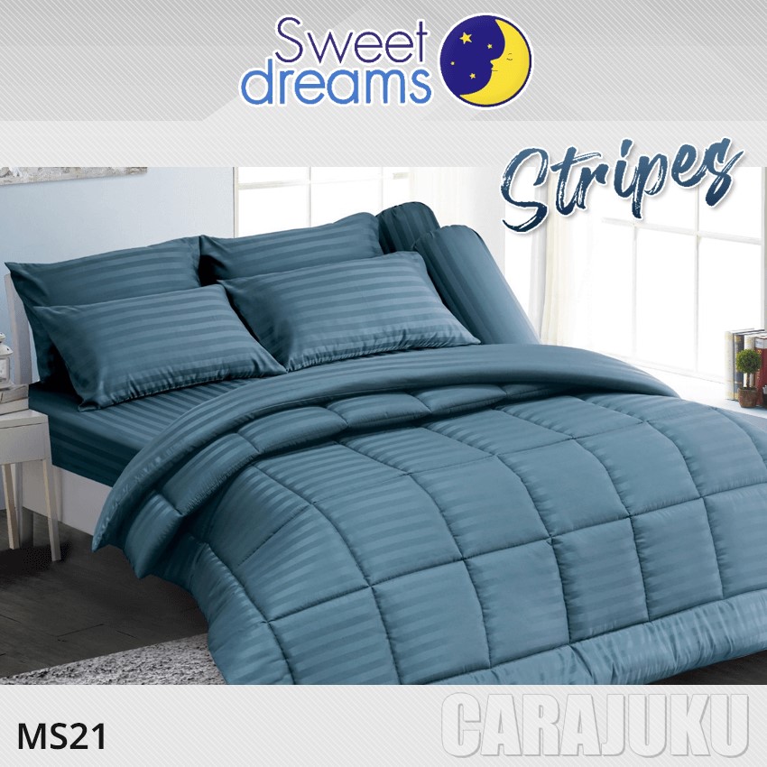 SWEET DREAMS ชุดผ้าปูที่นอน ลายริ้ว สีน้ำเงิน Blue Stripe MS21
